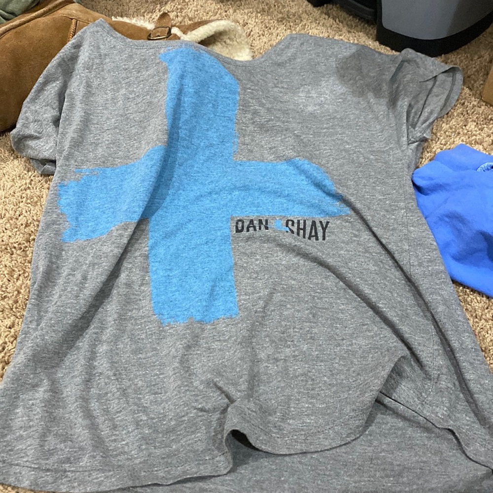 Next Level Dan & Shay Gray with Blue Plus Sign Crop T-Shirt M